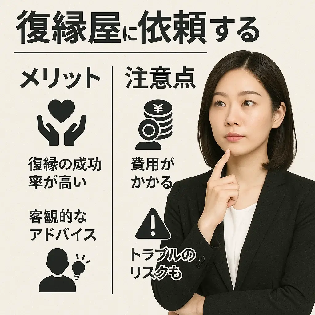 別れさせ屋がターゲットに接触し心理的に揺さぶりをかけるシーンのイラスト